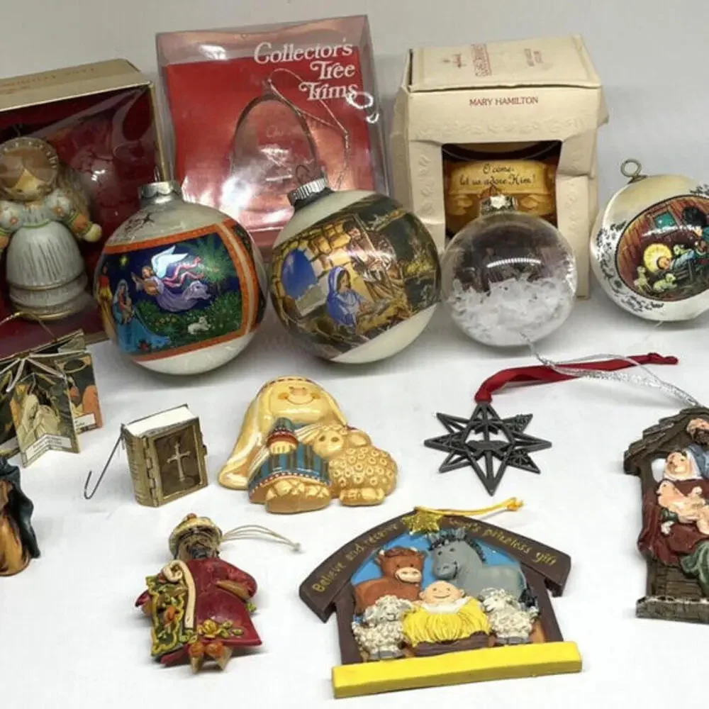 Nativity Religious Christmas Ornaments Mixed LOT of 17 PLUS‎ Window Etch Decor